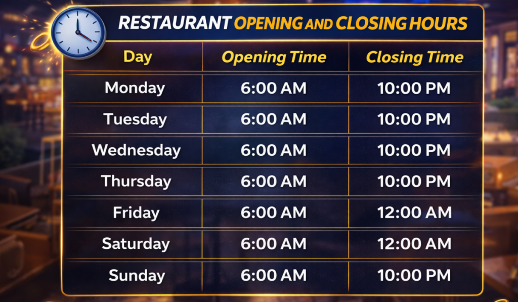Restaurant Opening and Closing Hours