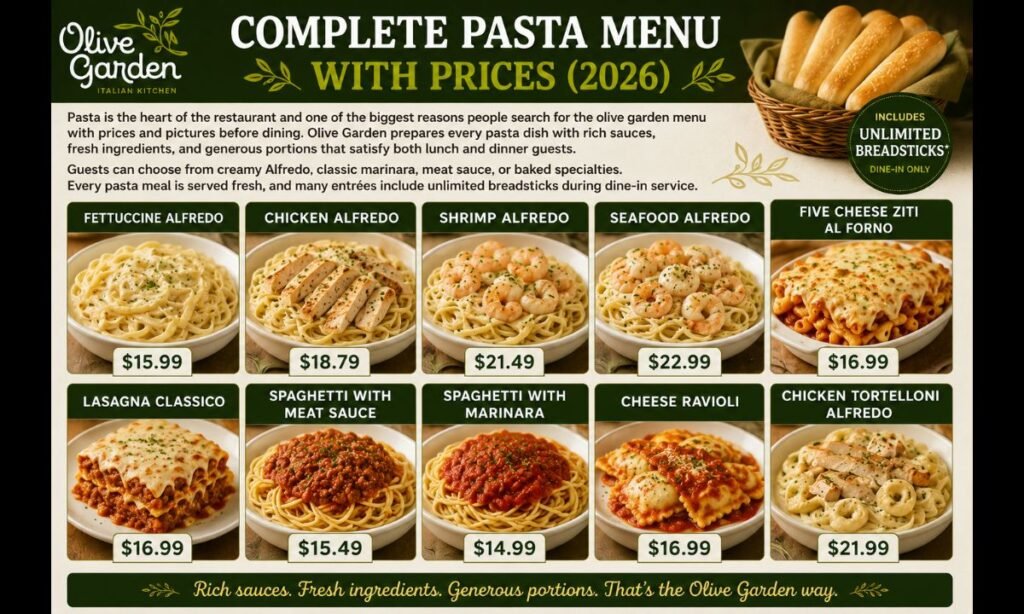 Complete Pasta Menu with Prices (2026)