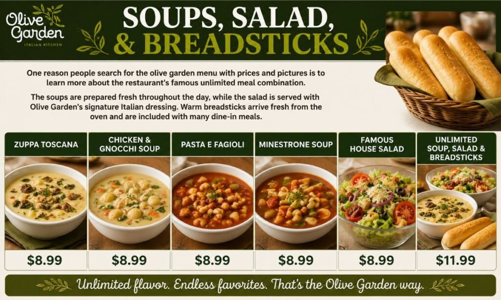 Soups, Salad, and Breadsticks